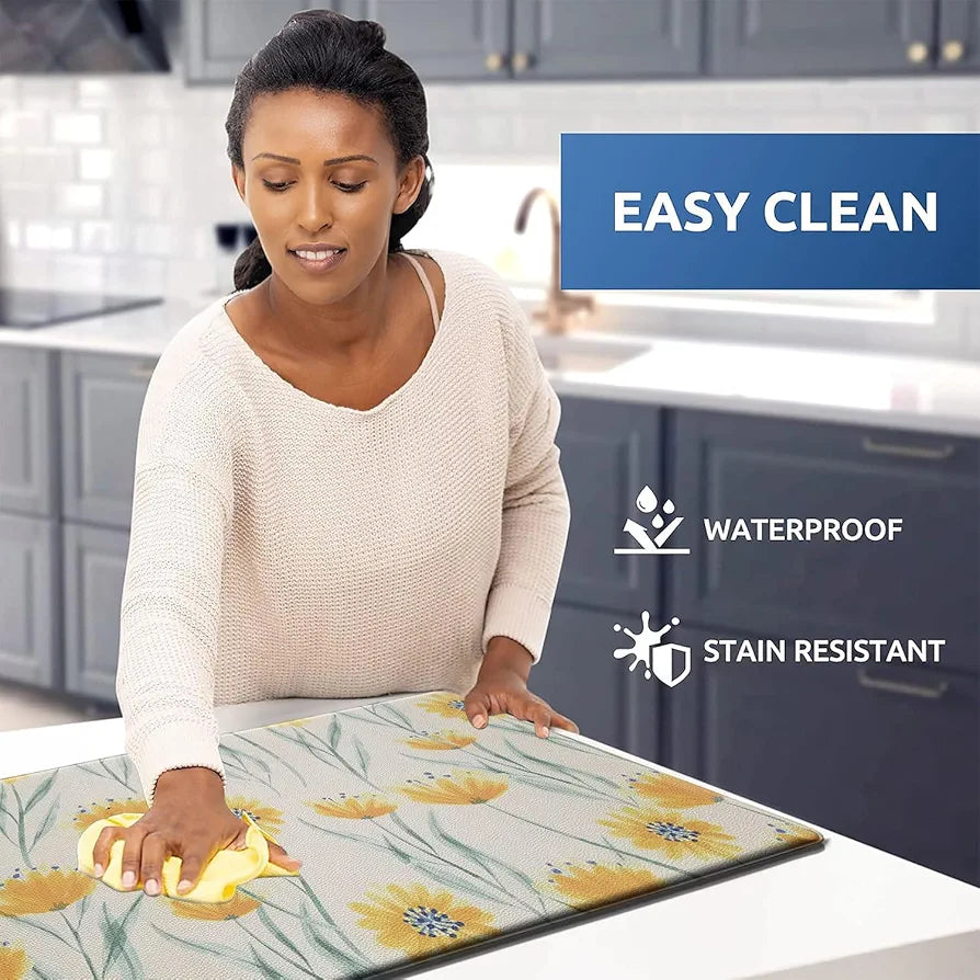 Luxe Home Columbo Anti-Fatigue Kitchen Mat - 45x75 cm Non-Slip Cushioned Comfort Mat - Floral Pattern Standing Desk Mat - Waterproof and Easy to Clean for Home and Office